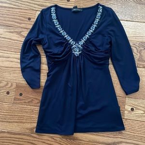 Beautiful dark blue white house black market top. Excellent condition w/ detail